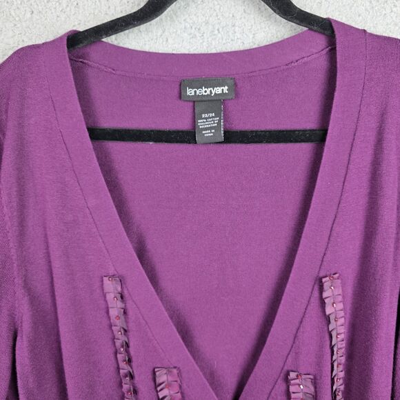 Lane Bryant Sweater Cardigan Womens 22 24 Purple V-Neck Button Front Embellished - Picture 8 of 14